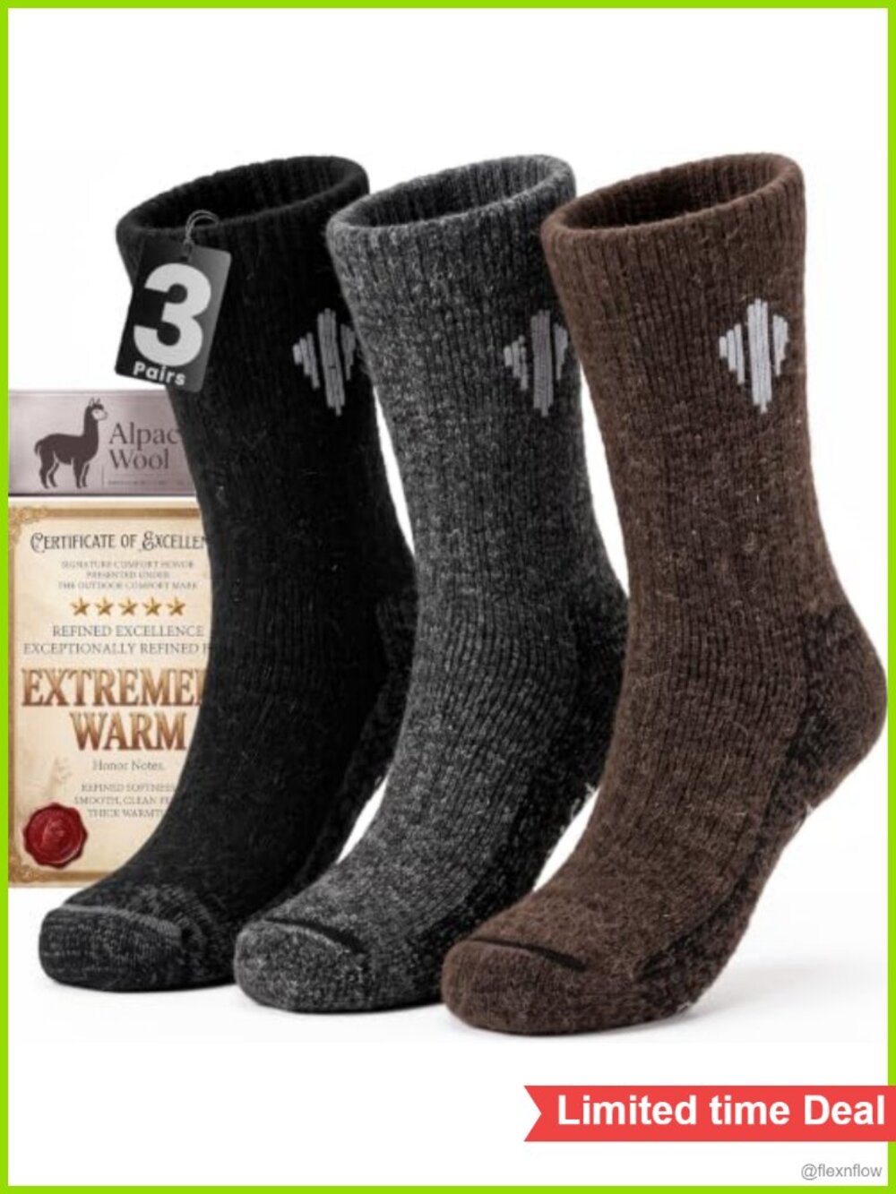 Alpaca Merino Wool Crew Socks Thick Warm Hiking Winter Socks Seamless Toe